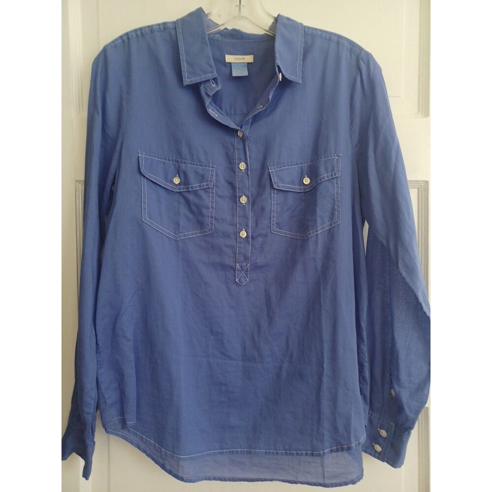 J. Crew French blue cotton popover blouse womens 4 minimalist beach nautical
